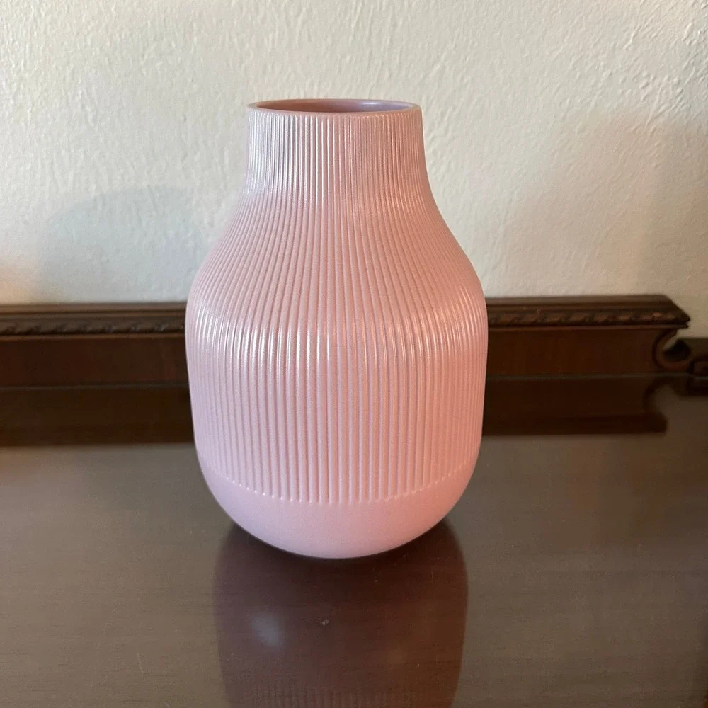 IKEA Gradvis Vase Pink Ribbed Stoneware Modern Decorative Flower Pot 603.347.03